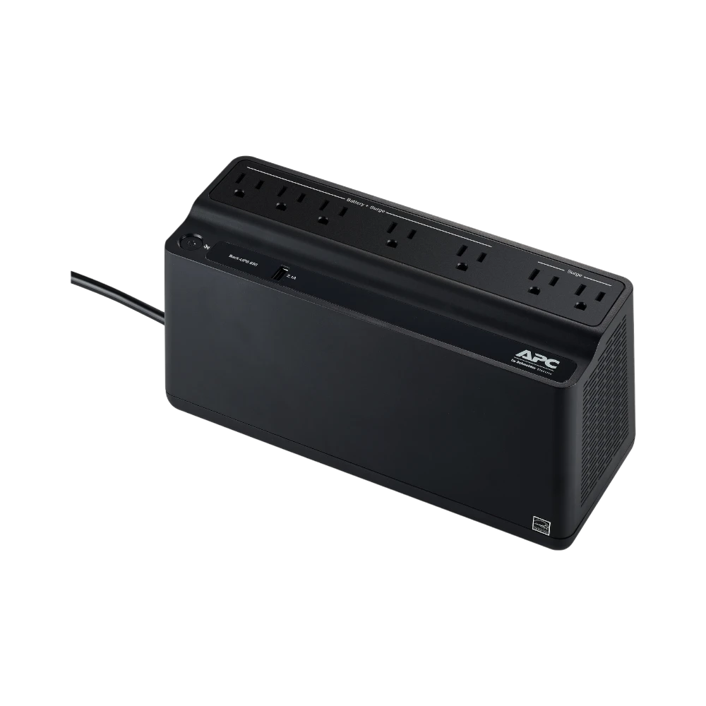 APC Back UPS, 650VA/360W, Floor/Wall Mount 120V, 7x NEMA 5-15R outlets, USB Type A Port — Being Shipped