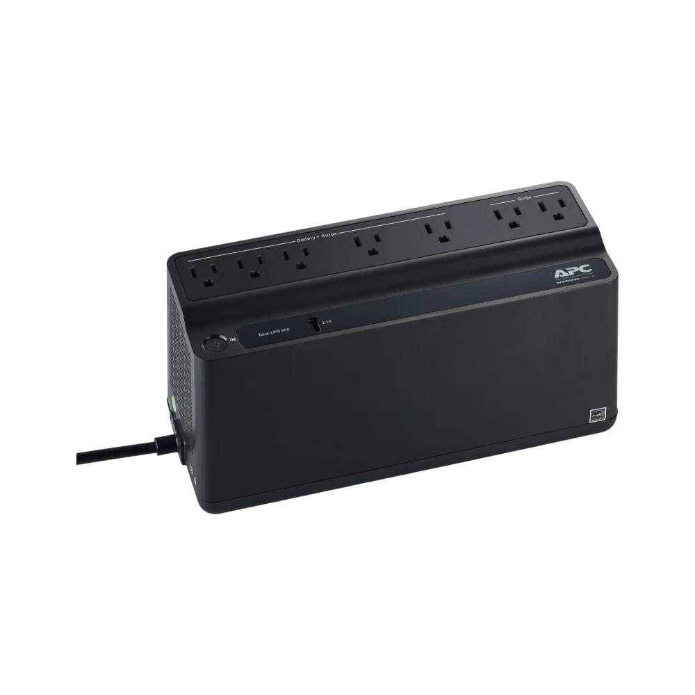 APC Back UPS, 650VA/360W, Floor/Wall Mount 120V, 7x NEMA 5-15R outlets, USB Type A Port — Being Shipped