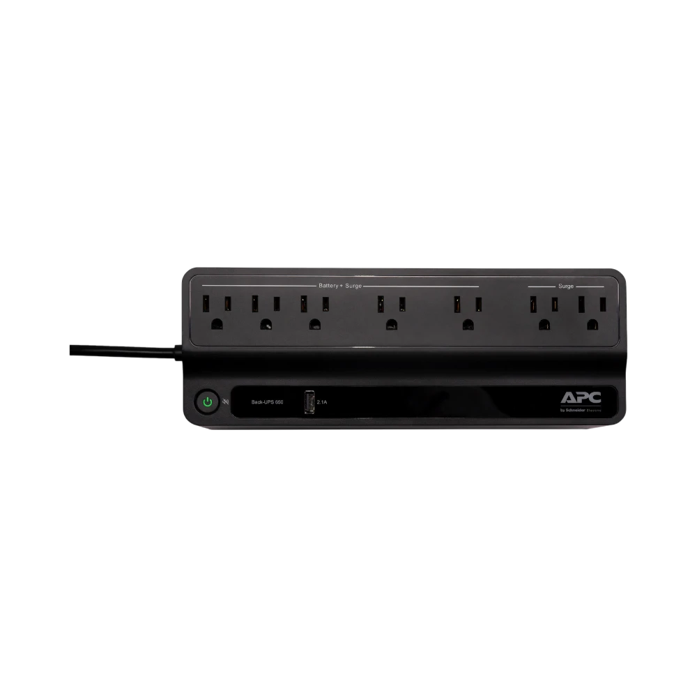 APC Back UPS, 650VA/360W, Floor/Wall Mount 120V, 7x NEMA 5-15R outlets, USB Type A Port — Being Shipped