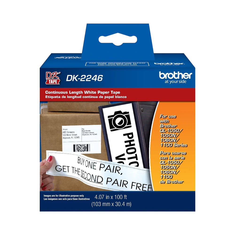 Brother DK2246 Black on White Continuous Length Paper Labels (4.07" x 100') — Being Shipped