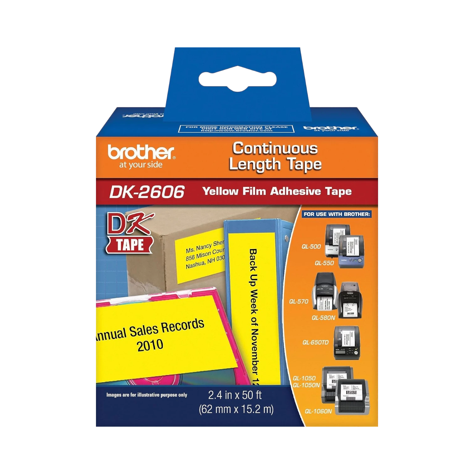 Brother 2.4 in x 50 ft (62 mm x 15.2 m) Black on Yellow Continuous Length Film Tape — Being Shipped