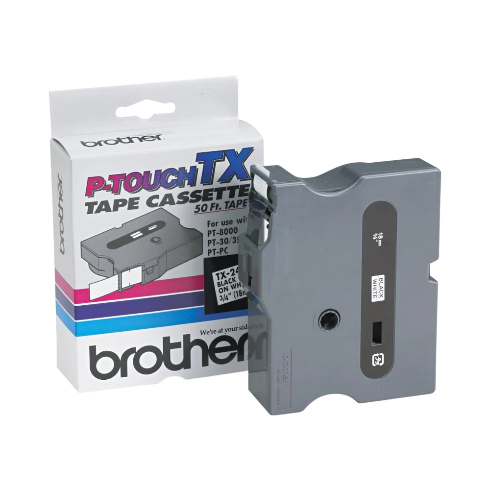 Brother TX-2411 0.75" x 50' Black-On-White Tape — Being Shipped