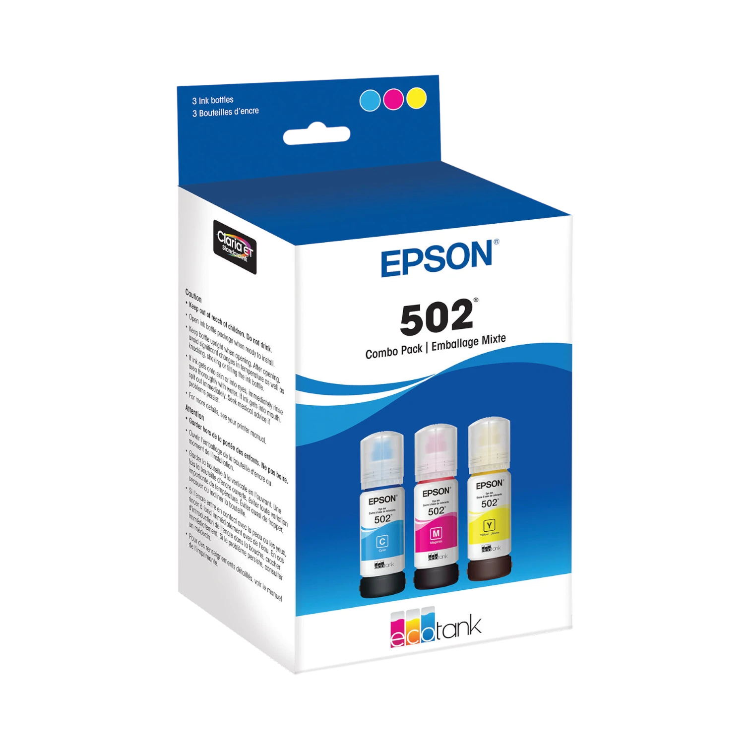 Epson T502 Multi-Color EcoTank Ink Bottle Pack (Cyan, Magenta, Yellow) — Being Shipped