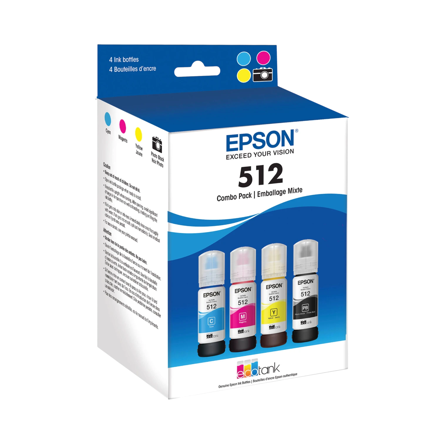 Epson T512 EcoTank Ink Bottle Multi-Pack (Cyan, Magenta, Yellow, Photo Black) — Being Shipped