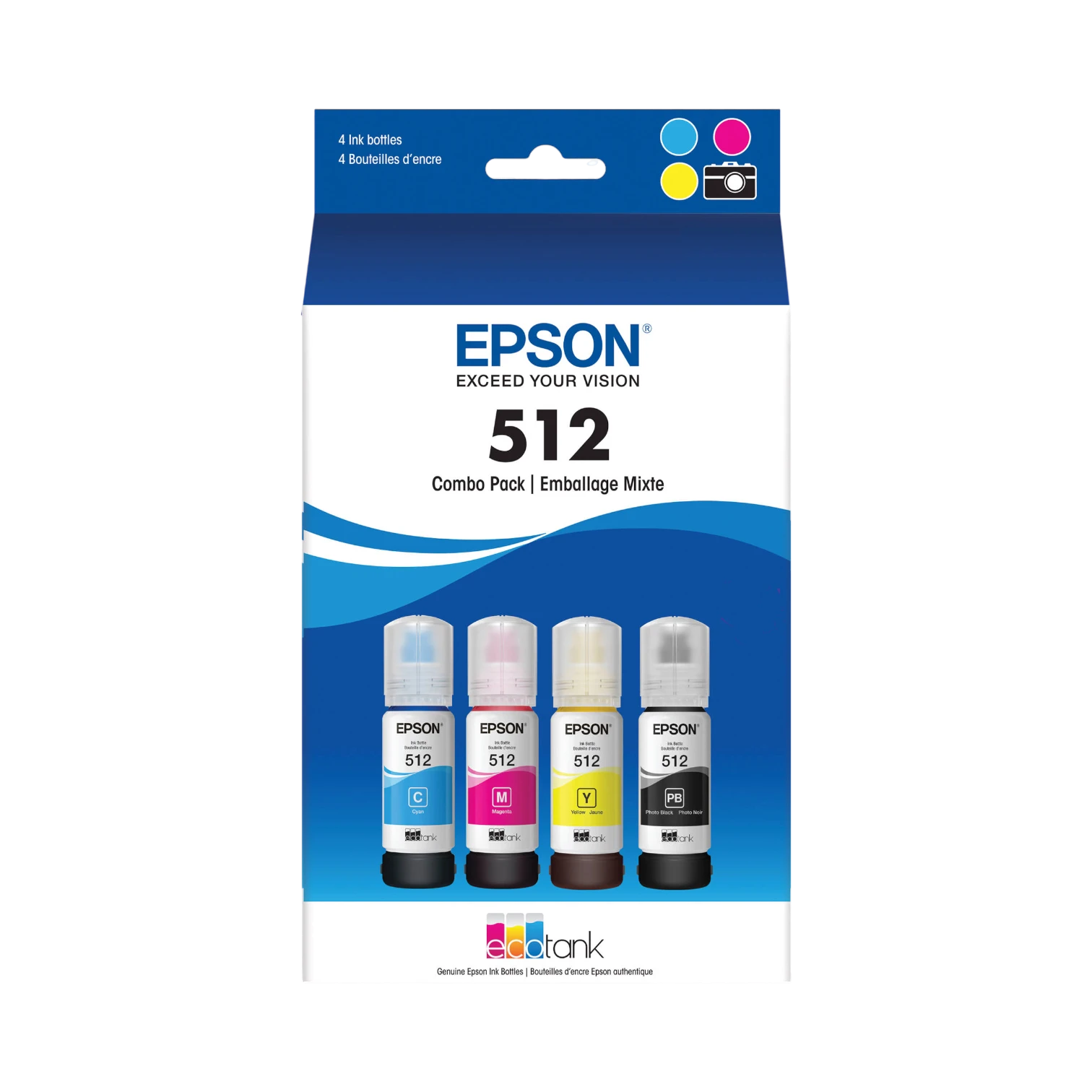 Epson T512 EcoTank Ink Bottle Multi-Pack (Cyan, Magenta, Yellow, Photo Black) — Being Shipped