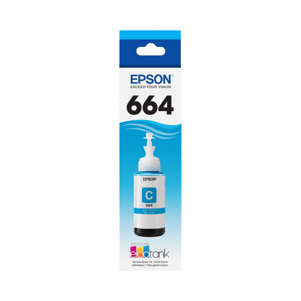 Epson T664 Cyan Ink Bottle with Sensormatic (70mL) — Being Shipped