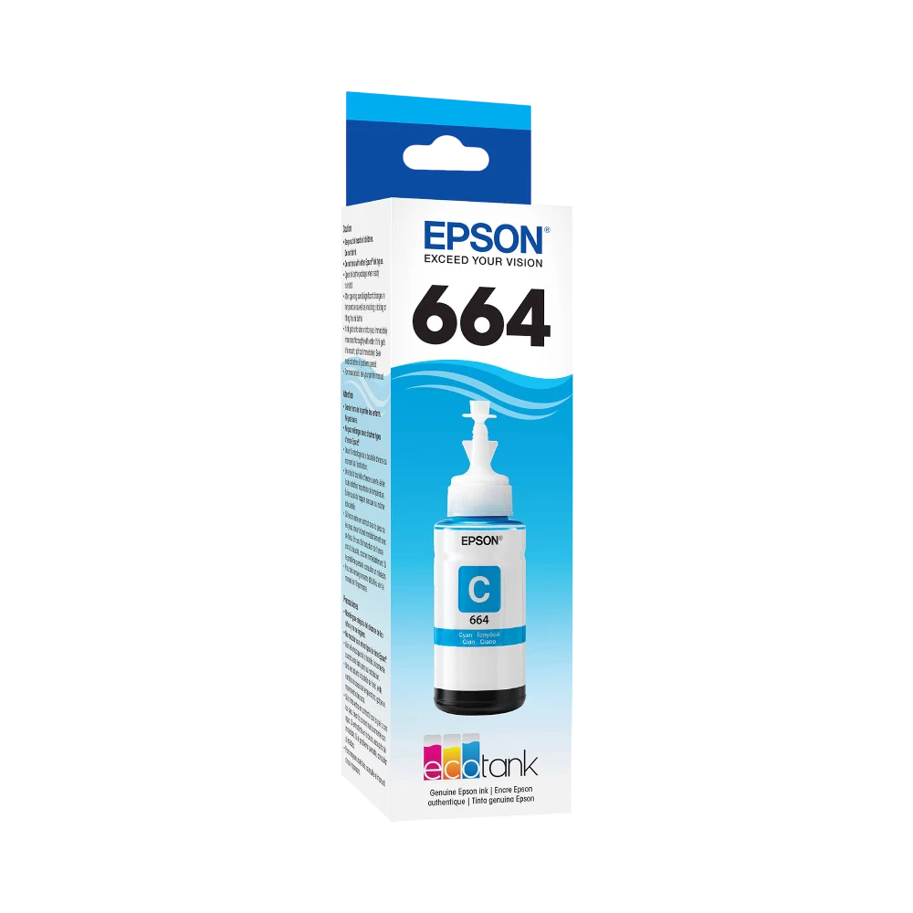 Epson T664 Cyan Ink Bottle with Sensormatic (70mL) — Being Shipped