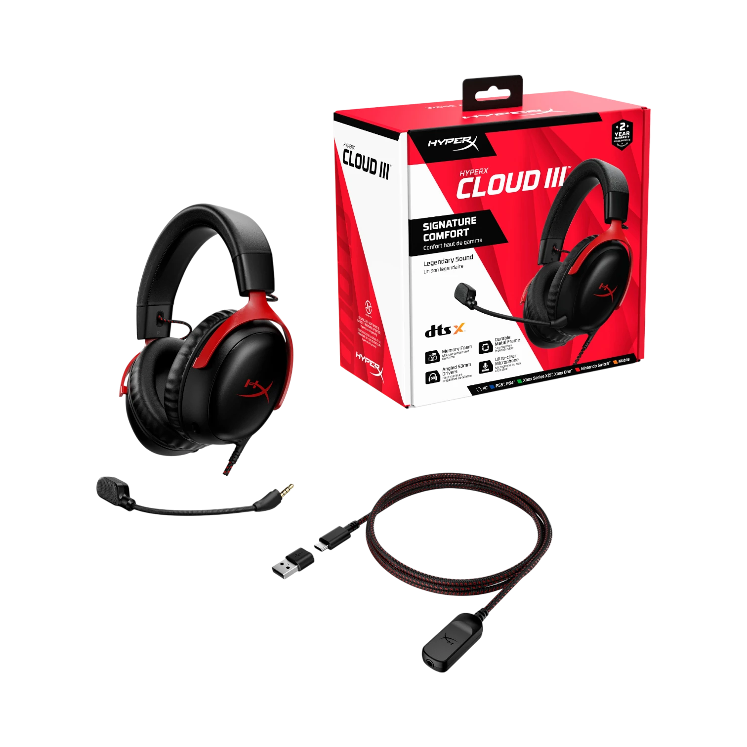 HyperX Cloud III Gaming Headset (Black & Red) — Being Shipped