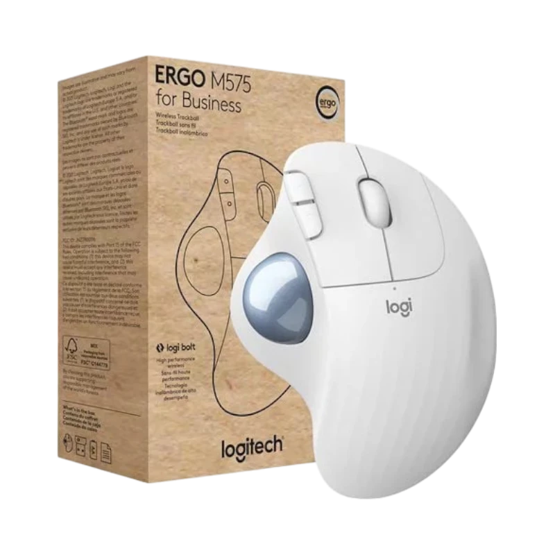 Logitech Ergo M575 Wireless Trackball Mouse for Business (White)